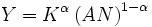 Y=K^{\alpha}\left(AN\right)^{1-\alpha}\,